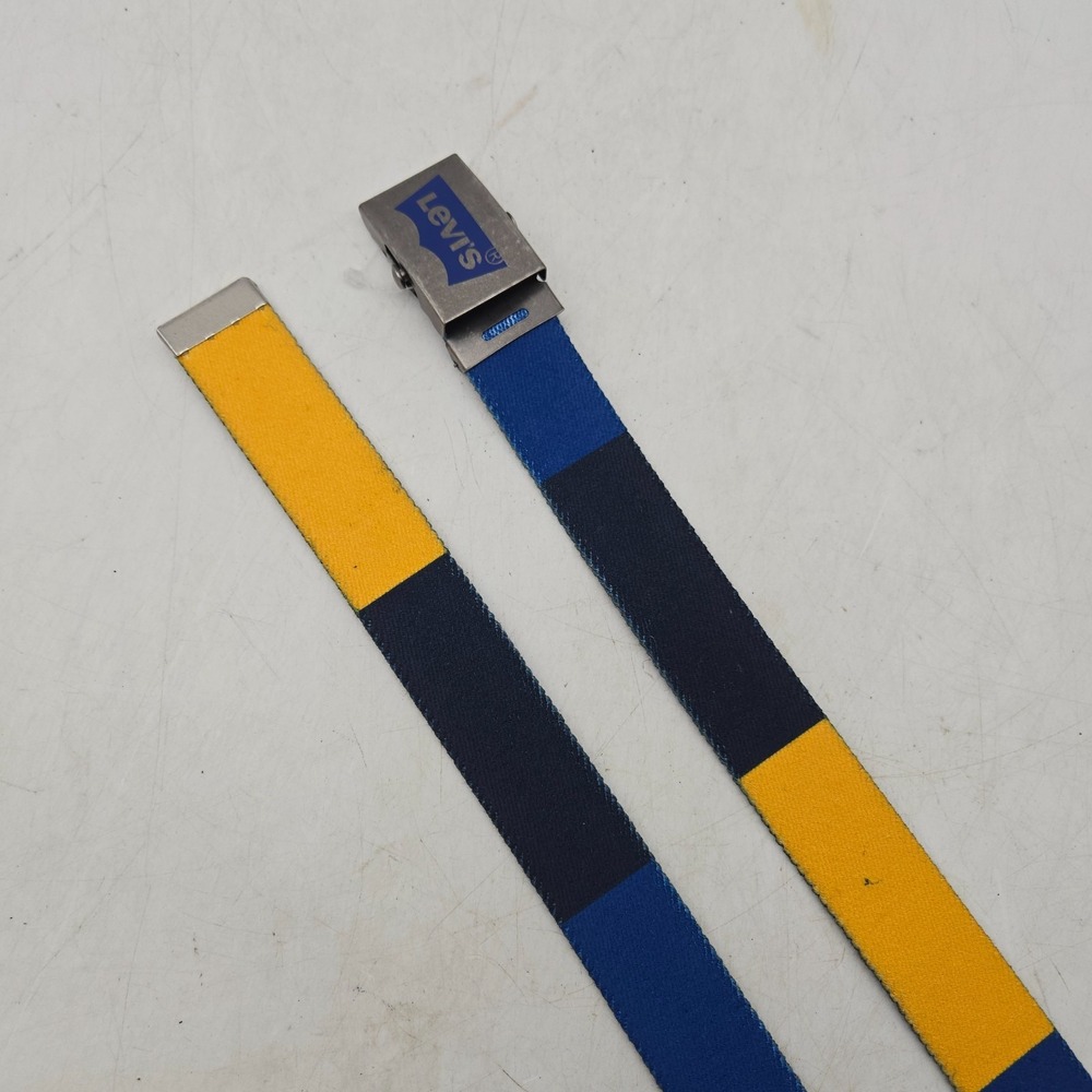 Levi's Belt Neon Blue Yellow Colorblock Woven Stretch Mens 30 Black Buckle NWOT